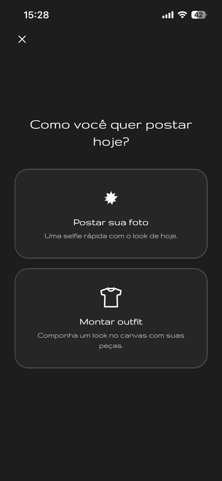 Escolha entre selfie ou canvas ao postar